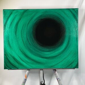 Abstract Swirl Vortex Painting Emerald Green & Black Canvas Art 20x16